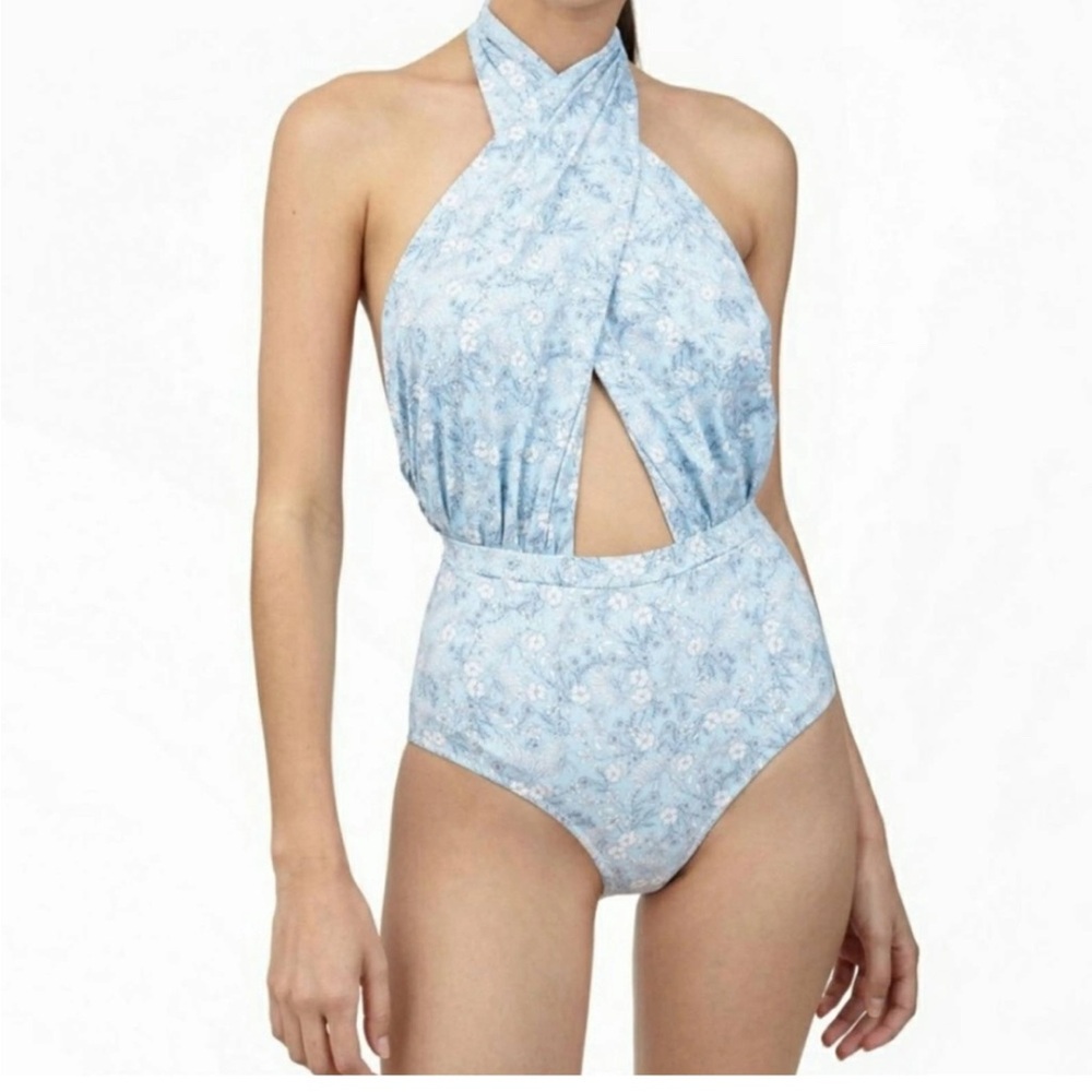 Serenity blue Signature Cabana one piece swimsuit by 6 Shore Road XS